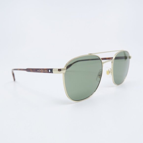 MontBlanc MB0114S 003 54mm Gold/Havana/Green Pilot New Men's Sunglasses.